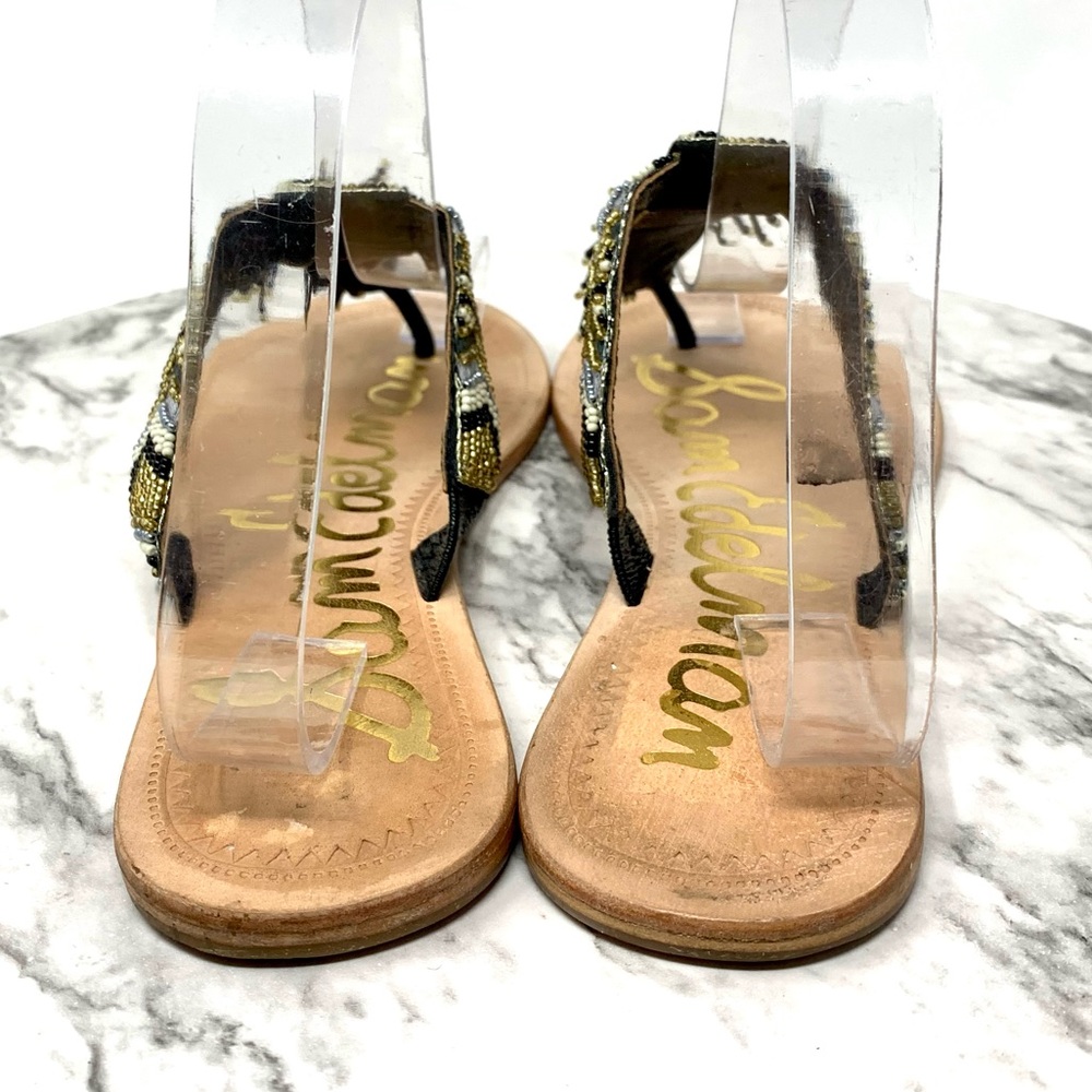 Sam Edelman Anella Beaded Fringe Flip Flops 7.5 Geometric Bohemian Western Artsy - Picture 5 of 16